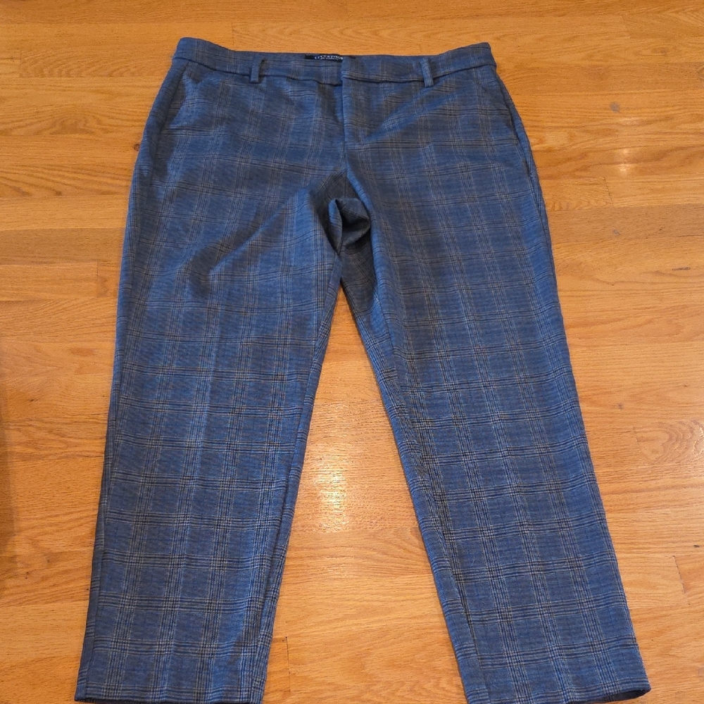 Liverpool Blue Plaid Cropped Dress Pants
